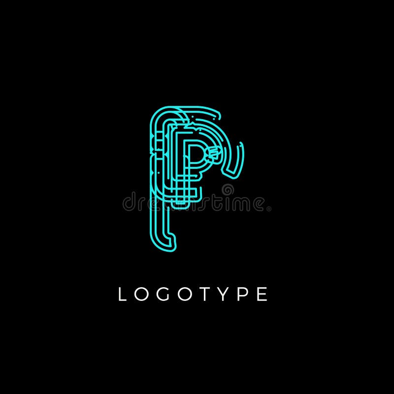 Cyber letter P for digital technology logo concept. Contour circuit style monogram for artificial intelligence product vector illustration