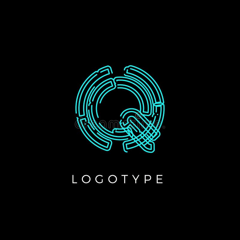 Cyber letter Q for digital technology logo concept. Contour circuit style monogram for artificial intelligence product stock illustration