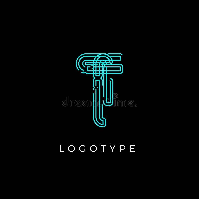 Cyber letter T for digital technology logo concept. Contour circuit style monogram for artificial intelligence product stock illustration