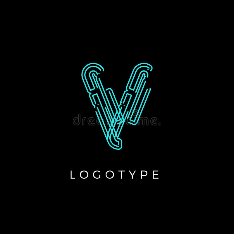 Cyber letter V for digital technology logo concept. Contour circuit style monogram for artificial intelligence product vector illustration