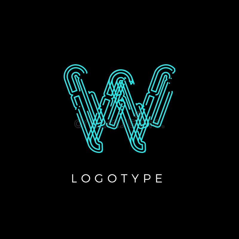 Cyber letter W for digital technology logo concept. Contour circuit style monogram for artificial intelligence product royalty free illustration
