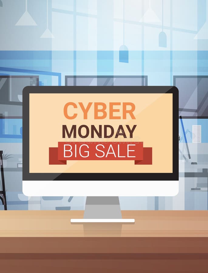 Cyber Monday Sign on Computer Monitor Big Sale Banner Background Design ...