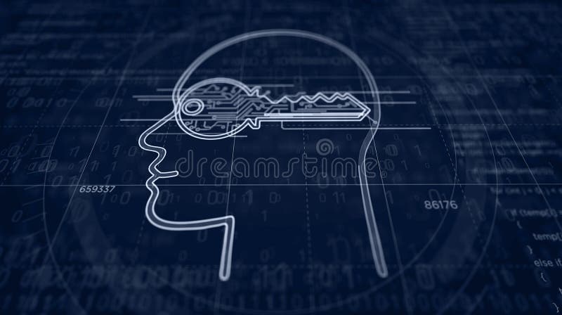 Cyber privacy in cyberspace futuristic sketch royalty free illustration