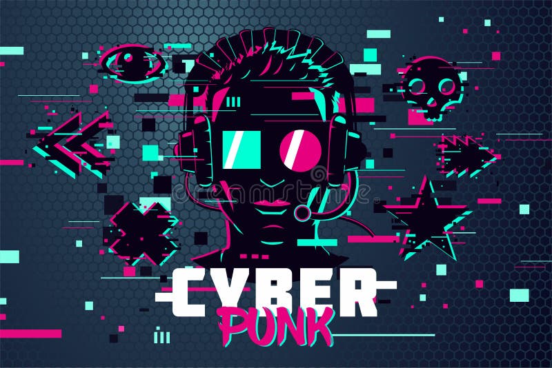 Cyber Punk Man. Boy Gamer Portrait. Video Games Background, Glitch ...