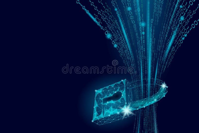 Cyber safety padlock on data mass. Internet security lock information privacy low poly polygonal future innovation stock illustration