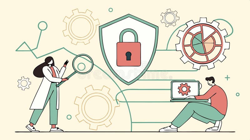Cyber security analysis, digital safety illustration vector design Generative AI stock illustration
