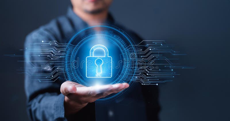 Cyber Security Concept: The Hand That Holds the Digital Key with a Technology Background for Data Protection and Network Security stock image