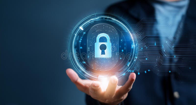 Cyber Security Concept: The Hand That Holds the Digital Key with a Technology Background for Data Protection and Network Security stock images