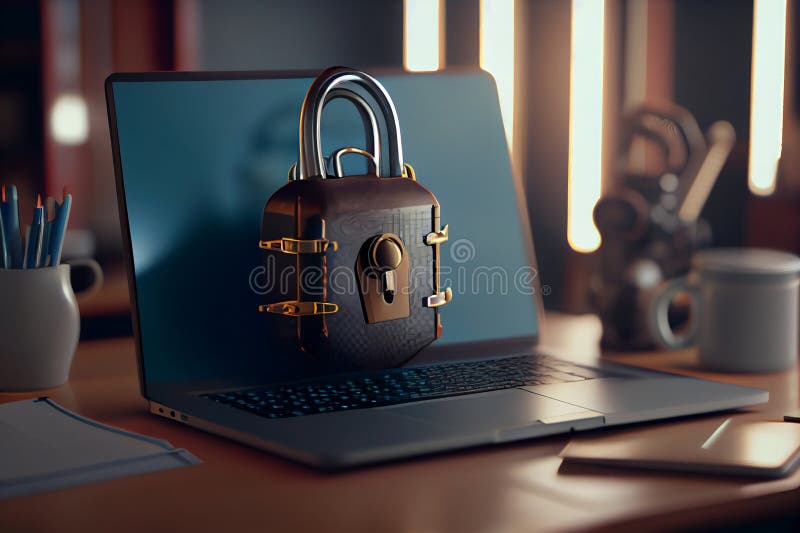 Cyber Security Concept. Laptop and Padlock.generative Ai Stock Photo