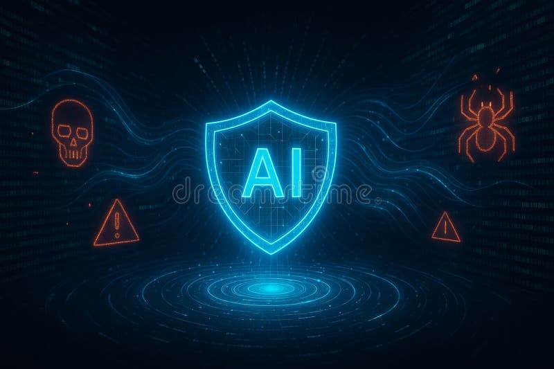 Cyber security concept. Professionals use artificial intelligence AI and techniques to protect organizations from potential threats. Protecting networks, systems, and programs from digital attacks. High quality photo. Shield artificial intelligence stock images, royalty-free photos and pictures