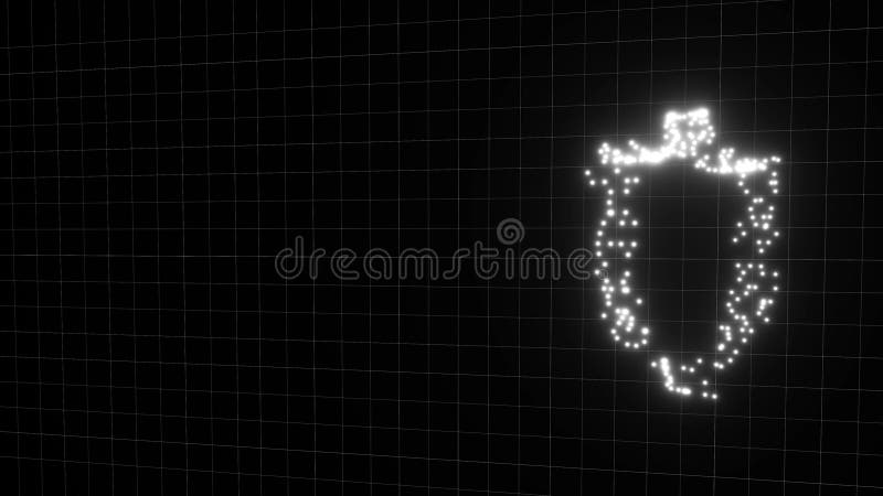 Cyber security concept: shield icon on digital grid background, 3d render data security or information privacy idea stock illustration