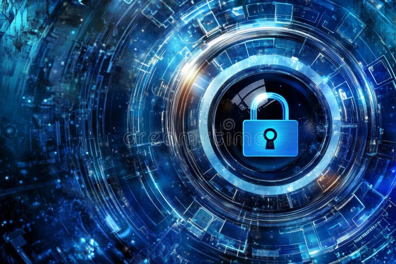 Cyber security concept showing digital padlock protecting information data stock images