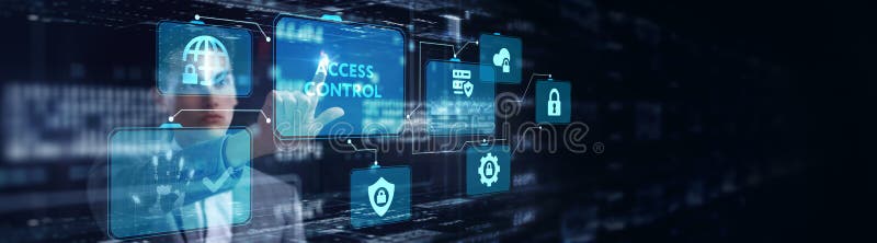 Cyber security data protection business technology privacy concept. Young businessman select the icon Access control on the royalty free stock photos.
