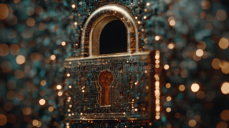 Cyber security data protection system with ai concept showing digital lock glowing with light in dark background royalty free stock image