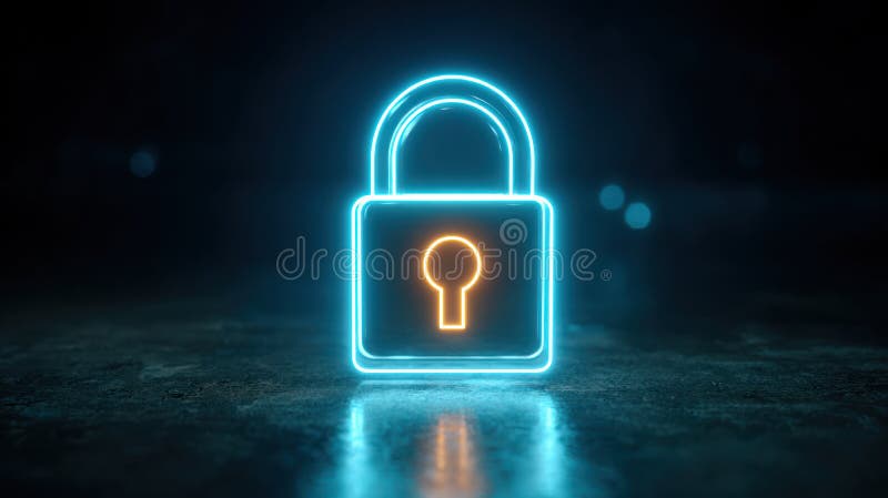 Cyber security data protection system with ai concept showing glowing lock on dark background royalty free stock images