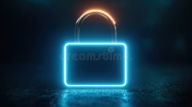 Cyber security data protection system with ai glowing lock symbol in dark background for digital safety royalty free stock image