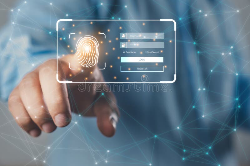 Cyber security and Fingerprint login, User, identification information security and encryption. Technology secure access and royalty free stock photography