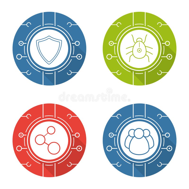 Cyber security flat design long shadow icons set stock illustration Cyber security flat design long shadow icons set stock illustration