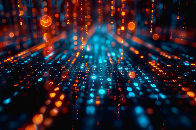 Cyber security futuristic, dynamic data stream digital binary big data, and blockchain transactions AI generated