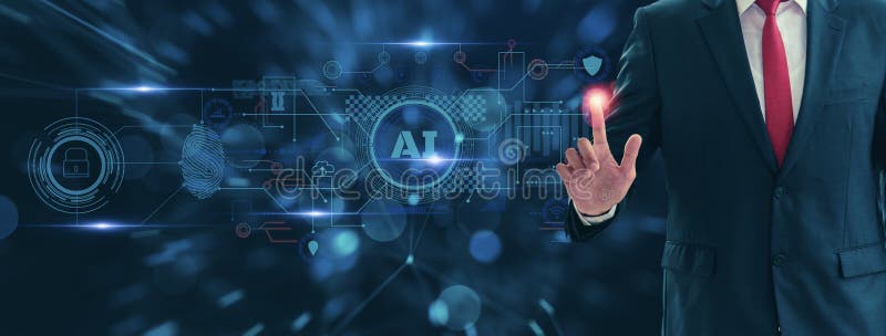 Cyber security and futuristic technology concept businessman using finger to touch fingerprint interface,to scan password,with technology icons and padlock,with artificial intelligence system or ai. Shield artificial intelligence stock images, royalty-free photos and pictures