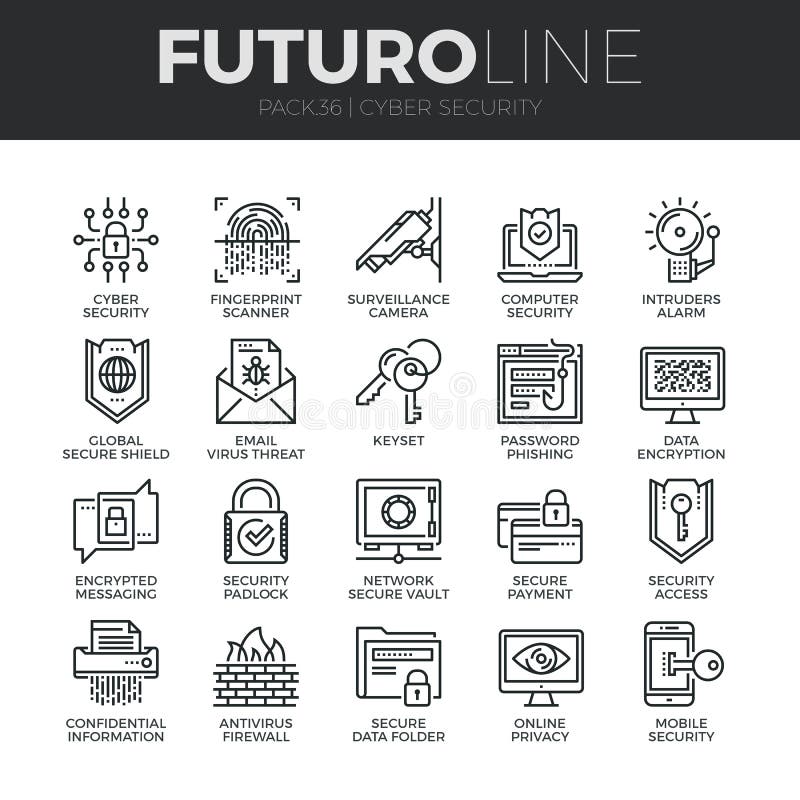 Cyber Security Futuro Line Icons Set stock illustration