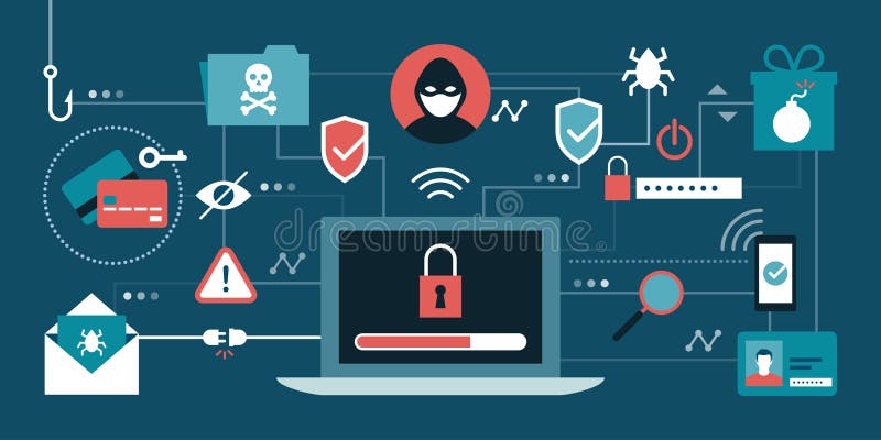 Cyber security and hackers vector illustration