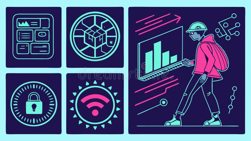 Cyber security icons, digital protection illustration vector design Generative AI stock illustration