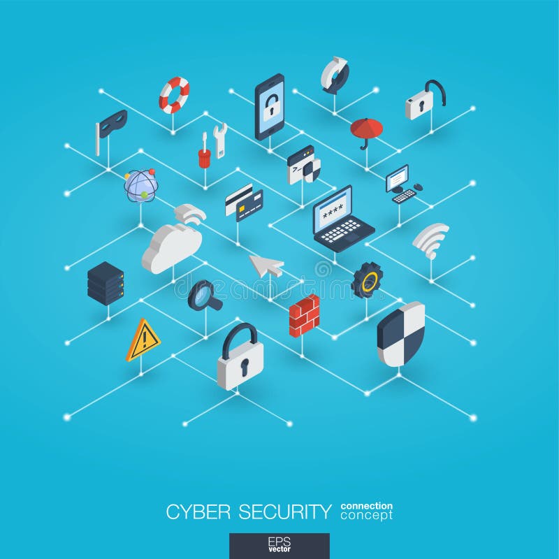 Cyber security integrated 3d web icons. Digital network isometric interact concept. vector illustration