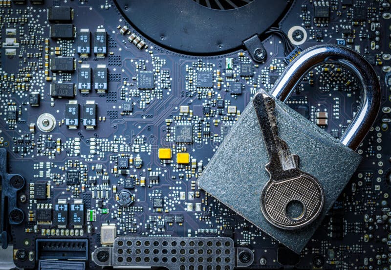 Cyber security lock. Security computer Data Internet protection with lock, key on microscheme chip. Hacker attack and. Data breach, information leak concept stock images Cyber security lock. Security computer Data Internet protection with lock, key on microscheme chip. Hacker attack and. Data breach, information leak concept stock images