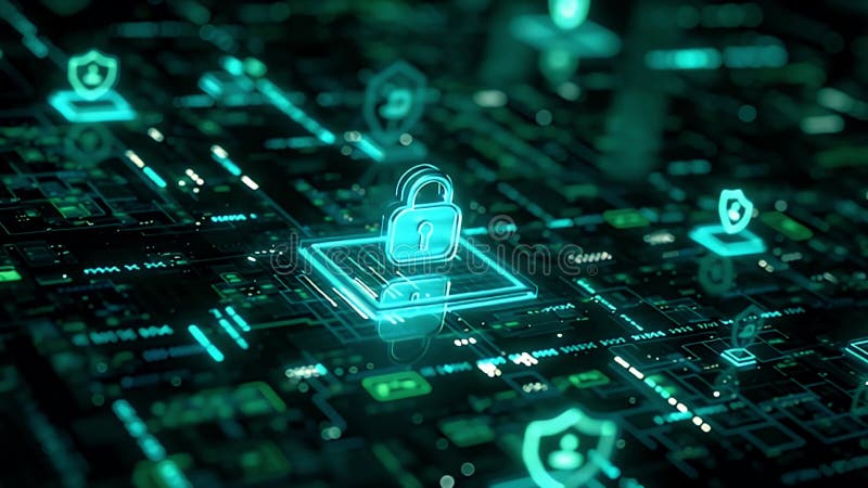 Cyber security network lock animation digital shield data protection encryption privacy 4k ultra hd. Network lock cyber security royalty free illustration
