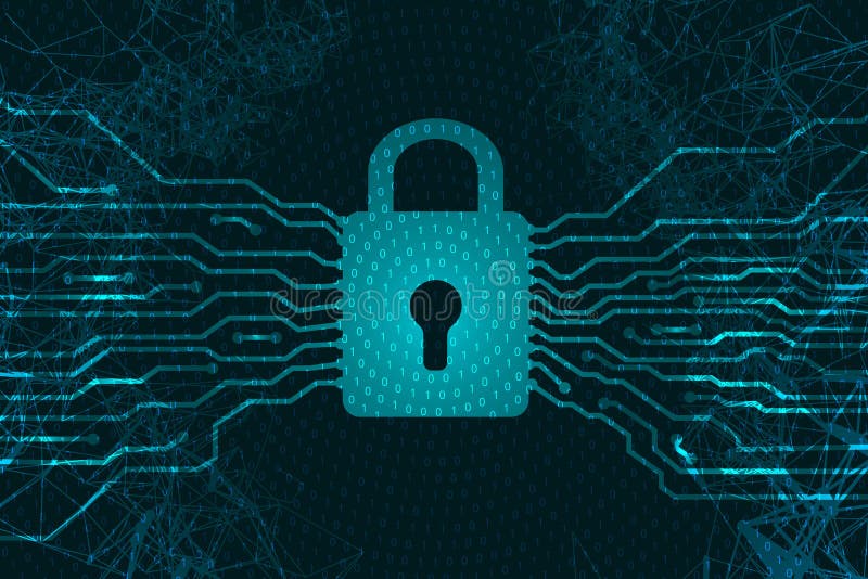 Cyber security. Padlock in the form of a processor. Information protection. Crime on the Internet. Antivirus against attacks on da vector illustration