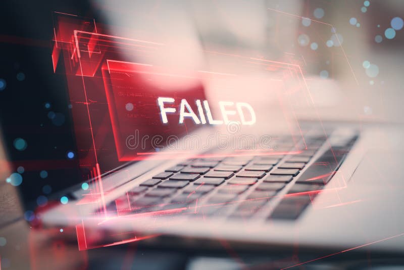 Cyber security or personal data protection concept with digital red glowing failed sign in virtual glowing frame on modern laptop royalty free illustration