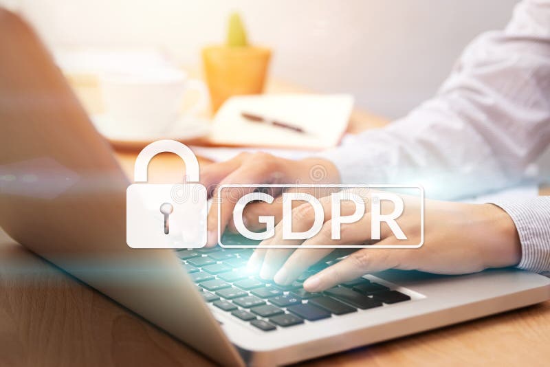 Cyber security and privacy concept. people using personal computer with text GDPR or General Data Protection Regulation text stock photo