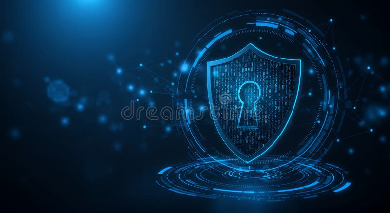 Futuristic cyber security shield. Digital protection secured with a keyhole lock within a vibrant, interconnected network. Shield artificial intelligence stock images, royalty-free photos and pictures