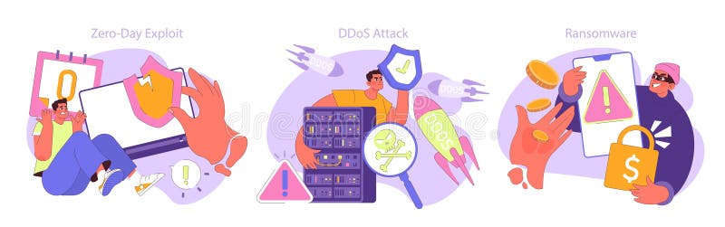 Cyber Security Showdown. From the panic of Zero-Day Exploits to the defensive royalty free illustration