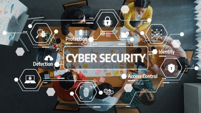 Cyber Security Strategy Session with Team Collaboration and Visual Diagrams for Enhanced Protection and Risk Management royalty free stock photos