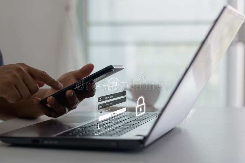 Cyber security in two-step verification, Login, User, identification information security and encryption stock photos