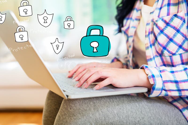 Cyber Security with Woman Using a Laptop Stock Photo Image of