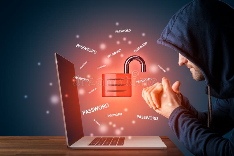 Cyber-Sicherheit Konzept mit dem Hacker bereit, Kennwörter zu stehlen stockbilder