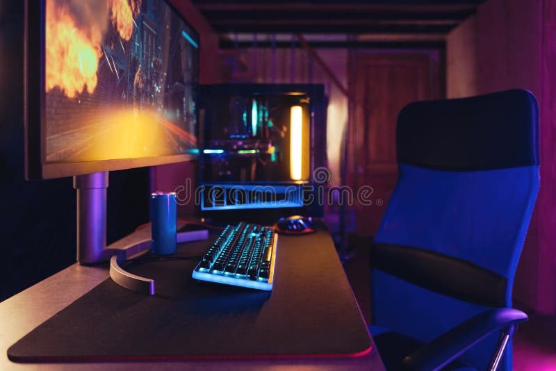 Gamer Using Professional Gaming Setup - Stock Photos