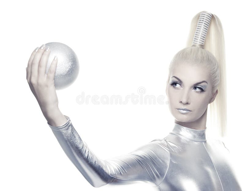 Cyber woman with silver ball