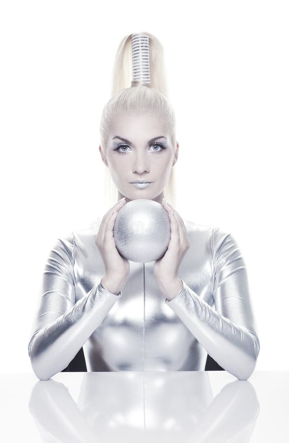 Cyber woman with silver ball