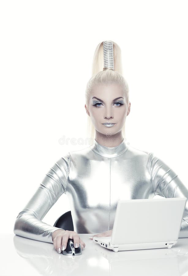 Cyber woman working on her laptop