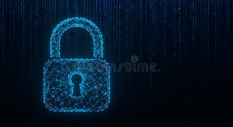 Cyberbezpieczeństwo Cyberbezpieczeństwo: bezpieczeństwo sieci i ochrona danych dzięki niebieskiemu kolorowi. Połyskliwa cyfrowa kłódka z kodem binarnym zapewnia szyfrowanie zabezpieczeń i ochronę danych idealne do zabezpieczeń internetowych lub wizualizacji technologii