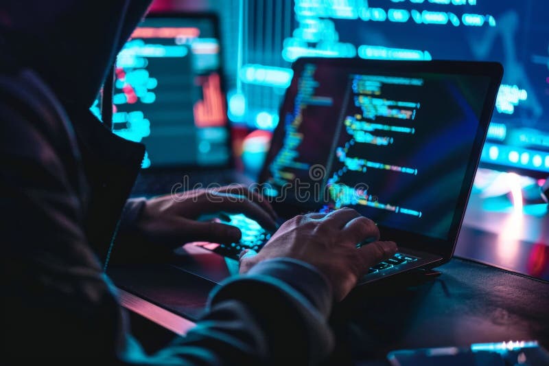 Cyberbezpieczeństwo i haker hacker komputer hacker w serwerowni anonimowy haker komputer fotografia stock