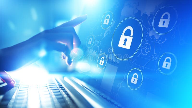 Cyberbezpieczeństwo, prywatność informacji, ochrona danych Koncepcja Internetu i technologii na ekranie wirtualnym obrazy stock