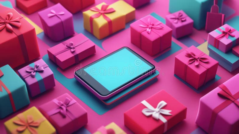 Cybermontag Geschenkauswahl mit digitalem Gerät vektor abbildung