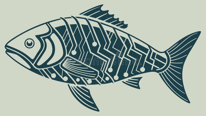 Cybernetic Fish with Integrated Circuitry Pattern, vector design Generative AI vector illustration