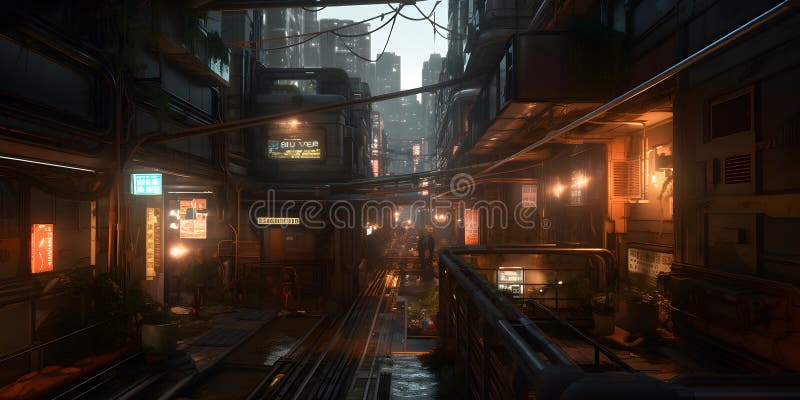 Cybernetisk biografisk biorealistiska texturer med cybernetisk cityscape två generativa ai royaltyfri illustrationer