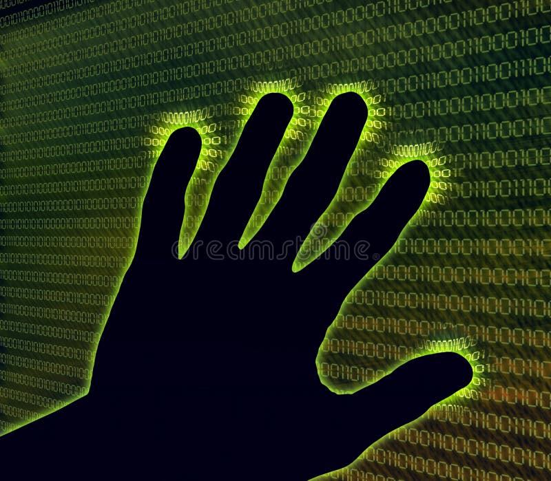 Cyfrowa dłoń dotyka cyberprzestrzeni ilustracji